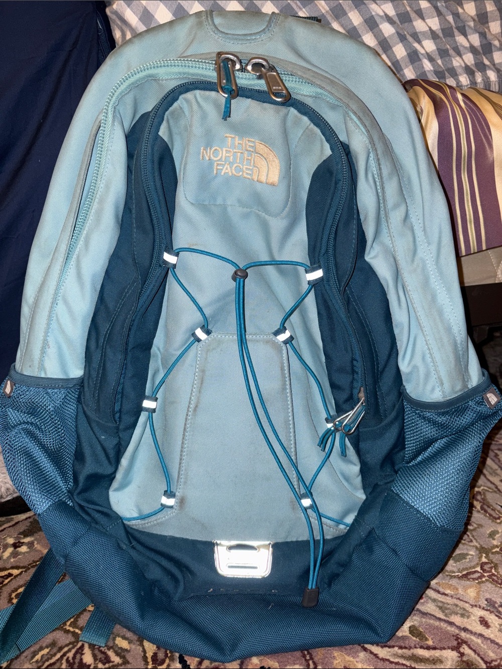 The North Face Light Blue and Dark Teal Backpack